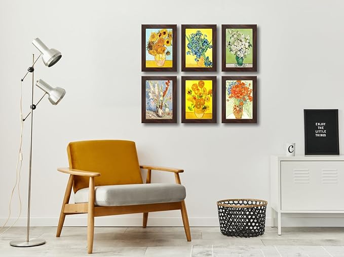 5X7 Picture Frame Set of 6 with Real Glass for Pictures 4x6 with Mat or 5x7 Without Mat,Wall or Tabletop Gallery Photo Frames in Walnut