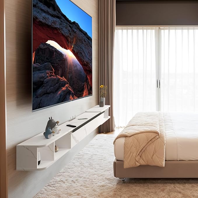 Pmnianhua Retractable Length Floating TV Stand,Minimalist Floating TV Shelf,Wall Mounted TV Console,Adjustable 87'' to 122'' Floating Entertainment Center with Storage for Bedroom Living Room(White)