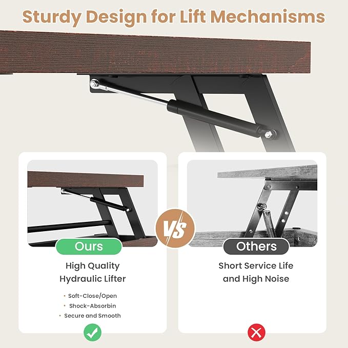 Itaar Wooden Coffee Table, Lift Top Coffee Table with Storage, Square Coffee Tables with Drawers and Hidden Compartment, Center Table for Living Room, Home Office, Black
