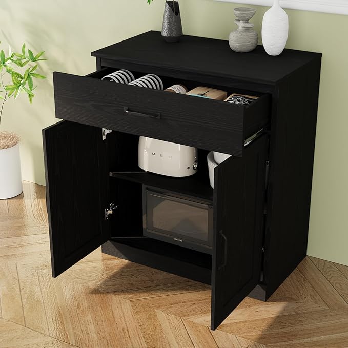 VOWNER 95" TV Stand for TVs up to 75", 4-Piece TV Hutch with Cabinets, Entertainment Center with Bookshelves, Modular TV Console for Living Room (2D+2F 黑)