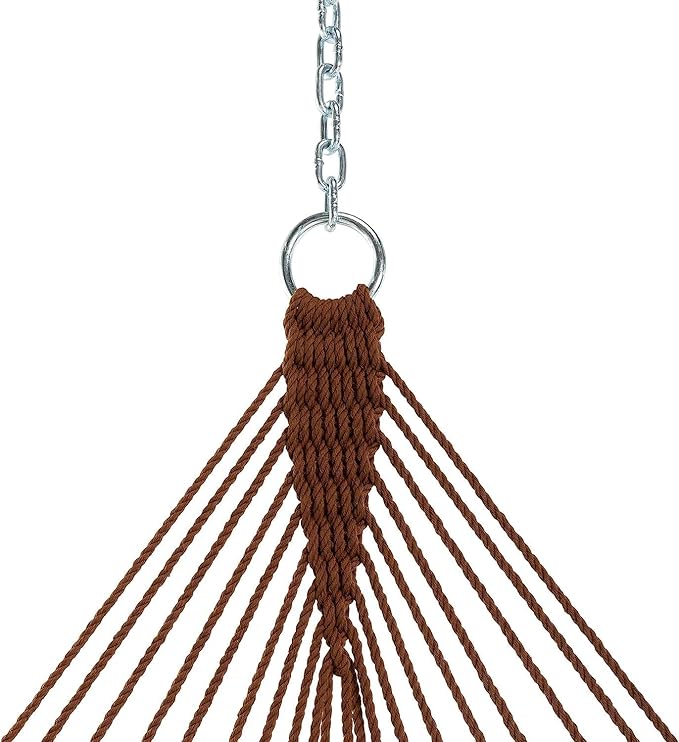 Castaway Living 13 ft. Double Traditional Hand Woven Antique Brown Polyester Rope Hammock – 2-Person, 450 lb Capacity, Free Extension Chains & Tree Hooks, Designed in The USA