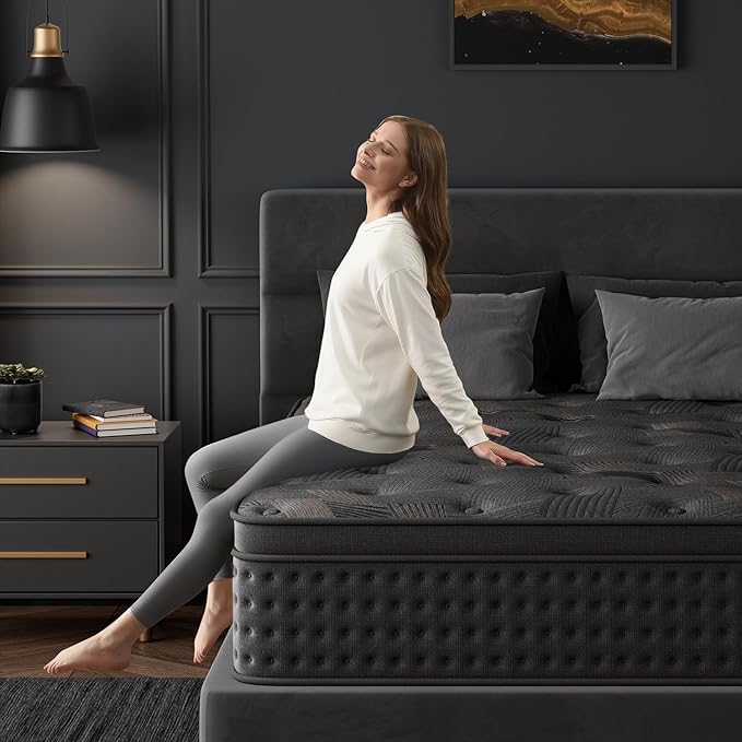 King Mattress,14 Inch Hybrid King Size Mattress in a Box and Individual Pocket Springs,Fiberglass Free, Soft and Breathable,Ergonomic Design & Pressure Relief.