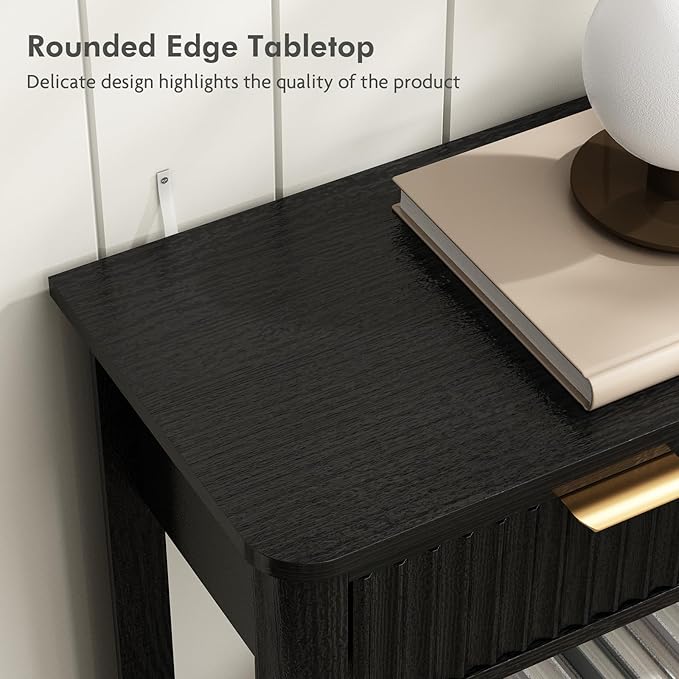 Fluted Console Table with Drawers, Modern 47.1" Entryway Table with Storage Shelf, Boho Narrow Skinny Behind Couch Wood Sofa Table for Living Room Hallway Entrance Foyer, Black