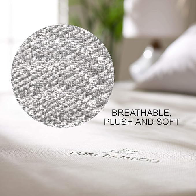 Queen Mattress Protector by PURE BAMBOO, Waterproof - Viscose Derived from Bamboo, Breathable, Noiseless Mattress Cover Protects Against Moisture, Spills, Stains (Queen)