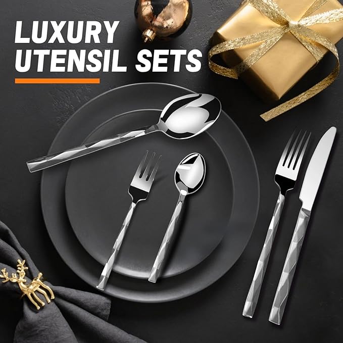 SSGP 5 Piece Flatware Set for 1, 18/10 Stainless Steel Silverware Set, Mirror Finish, Heavy-Duty, Dishwasher Safe, Elegant & Durable, Modern Design Cutlery Set for Home Home/Hotel/Wedding