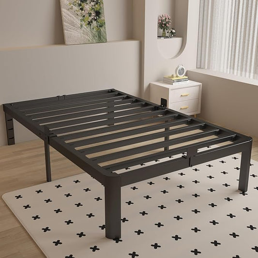 14 Inch Twin Bed Frames with Metal Gaskets, Black Bed Frame Twin Size No Box Spring Needed, Heavy Duty Steel Platform Supprt, Rounded Corner Legs, Reserved Holes, Noise Free, Easy Assembly