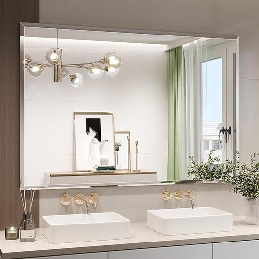 Bathroom Mirrors for Wall Beveled, 55"x36" Frameless Bathroom Vanity Mirror, Wall Mount Mirror for Bedroom Entryway Living Room Hangs Horizontally or Vertically