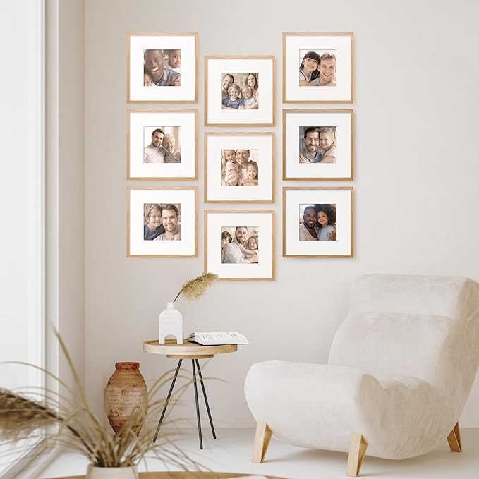 Axeman 8x8 Solid Oak Wood Frame With Mat - 8x8 Picture Frame - Plexiglass & Hanging Hardware Included - Natural