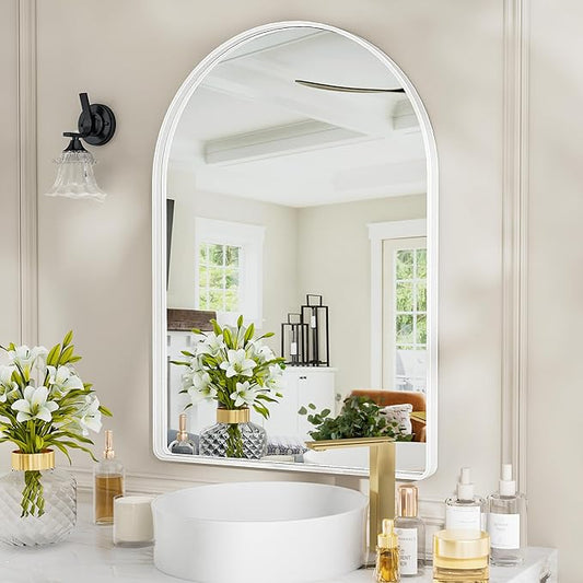Suidia 24" x 36" Bathroom Mirror, Bathroom Vanity Mirror Metal Framed, Wall-Mounted Mirrors for Bedroom, Living Room, Entryway, Hallway, White, Arch Style
