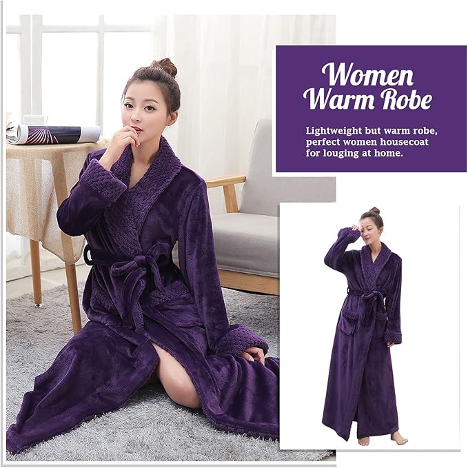 Hellomamma Long Bath Robe for Womens Plush Soft Fleece Bathrobes Nightgown Ladies Pajamas Sleepwear Housecoat