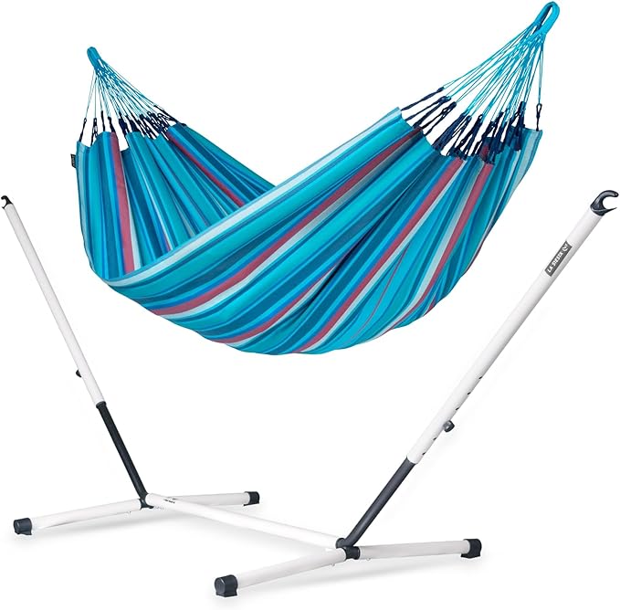 LA SIESTA® - XL King Brisa Classic Hammock & Nautico Steel Stand - Weather & Tear Resistant - Portable, Family Hammock w/Stand - Balcony Porch Garden Outdoor Indoor Hammock - Max 440 Lbs, Wave