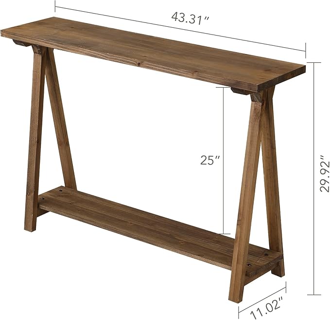 Solid Wood Console Tables - 43.3" Pinewood Farmhouse Rustic Hallway Table, Foyer Tables Living Room, Solid Firwood Sofa Table for Entryway, Brown