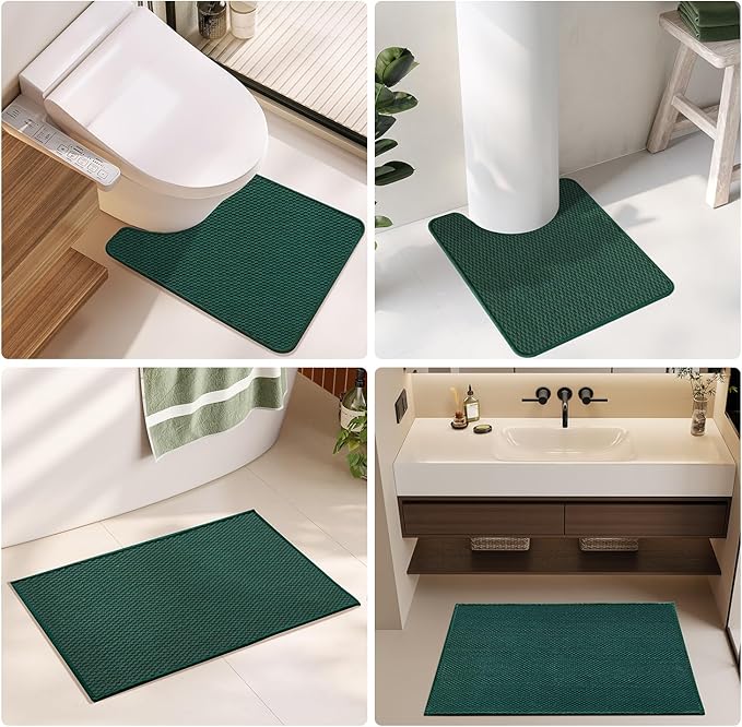 Bathroom Rugs Non Slip Washable, Super Absorbent Thin Bath Mat Quick Dry Low Pile Bathroom Rug, Dark Green 24"x47"