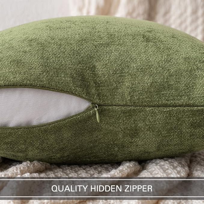 MIULEE Pack of 2 Sage Green Decorative Pillow Covers 18x18 Inch Soft Chenille Couch Spring Throw Pillows Farmhouse Cushion Covers for Home Decor Sofa Bedroom Living Room