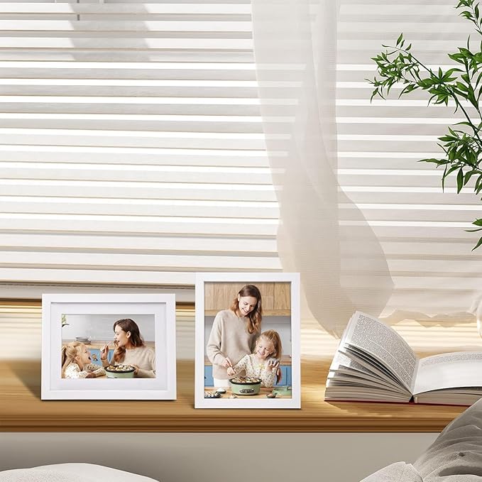 Egofine 6x8 Picture Frame Made of Solid Wood Covered by Plexiglass, Display Pictures 4x6 with Mat or 6x8 Without Mat for Table Top Display and Wall Mounting Photo Frame, White