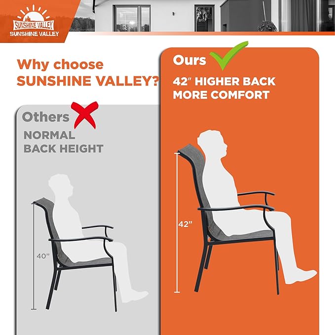 7 Piece Patio Dining Sets for 6, Black Outdoor Table and Chairs Set with 1 Wood-Like Patio Table(1.57"-1.9" Hole) and 6 Textilene Patio Chairs, Outdoor Dining Sets for Deck Backyard