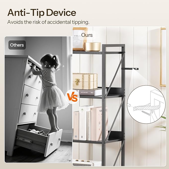 HOOBRO Bookshelf, 5-Tier Industrial Bookcase, Book Shelf Storage Organizer, Tall Bookshelf with Metal Frame for Living Room, Bedroom, Home Office, Kitchen, Black BB73SJ01