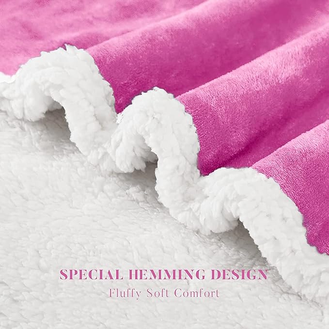 BEAUTEX Sherpa Fleece Throw Blankets, Soft Fluffy Flannel Plush Blanket and Throw, Fuzzy Cozy Pink Cuddle Blankets for Couch Bed Sofa Adults (50" x 60", Pink)
