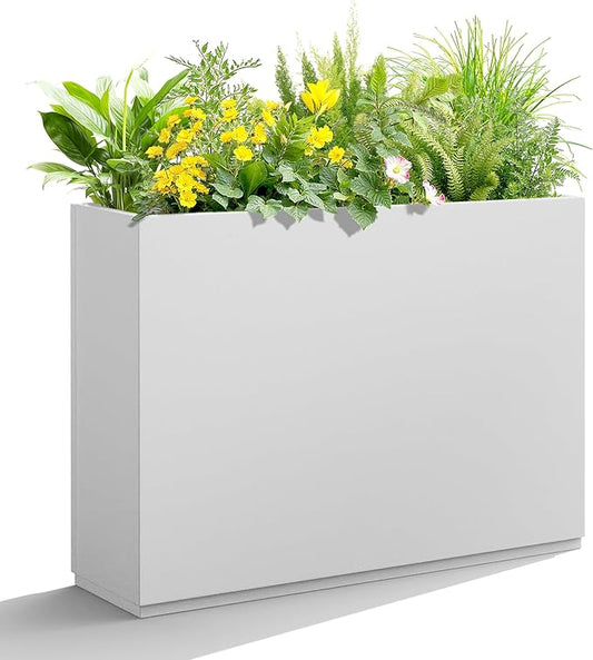 Metal Planter Box Rectangular Planter Box with Drainage Hole, Outdoor Large Planters, All-Weather Use, Rust-Resistance, for Flowers Plants, 35.4" L × 9.1" W × 25.6" H, White