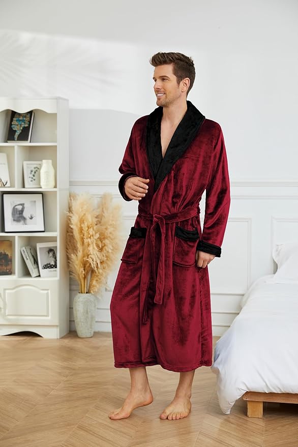 U2SKIIN Mens Fleece Robe Plush Collar Shawl Bathrobe