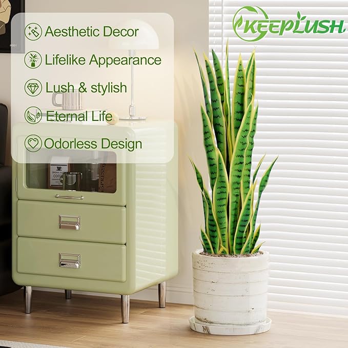 3ft Artificial Snake Plant – 36in Faux Sansevieria Plants, Fake Floor Plant for Indoor Outdoor, Front Porch Patio Home Office Decor, Mother-in-Law’s Tongue, Yellow 2Pcs