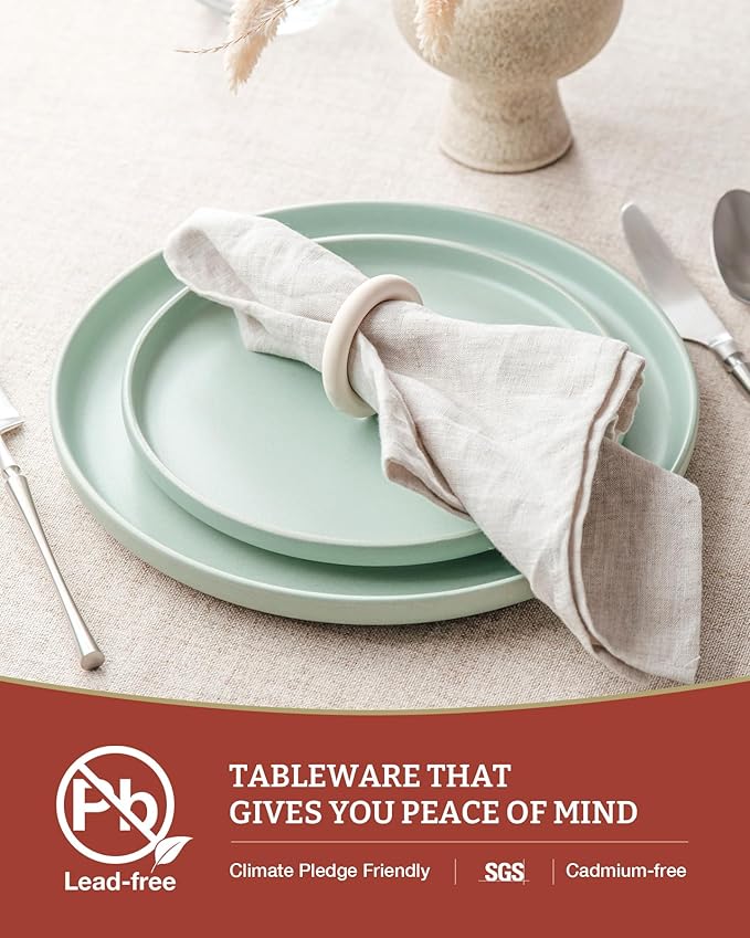 Famiware Milkyway Plates and Bowls Sets, 12 Pieces Dinnerware Sets, Reactive Glaze Dish Set, Stoneware Dishes Set for 4, Light Green