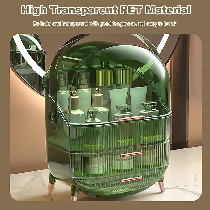 Ergocar Portable Retro Series Multi-Function Make Up Case Dustproof Cosmetic Storage Box, Skin Care Products Jewelry Organizer Finishing Box Bathroom Desktop - Retro Green