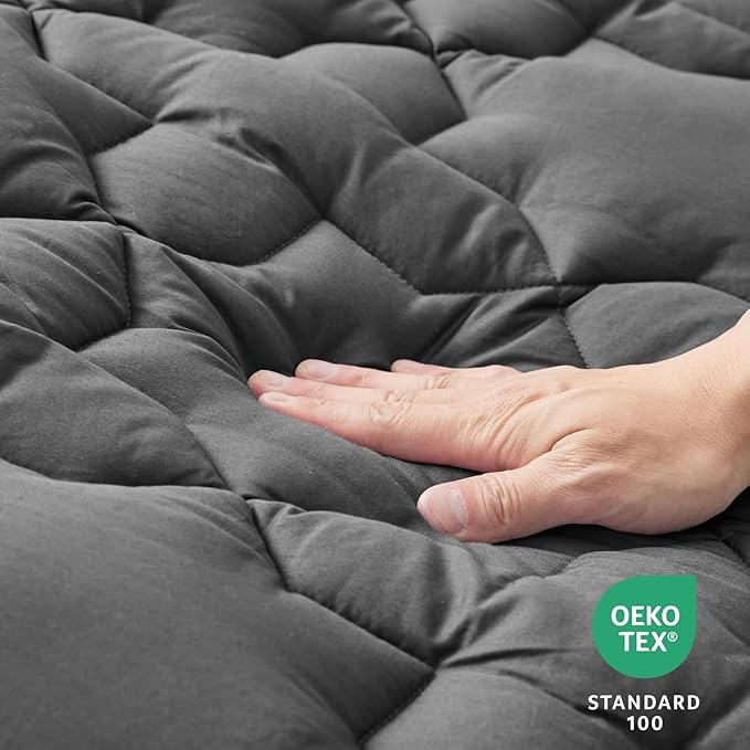 CozyLux Full Mattress Pad Deep Pocket up to 21" Non Slip Cotton Cooling Mattress Topper Breathable and Soft Quilted Fitted Mattress Cover Thick Pillowtop 450GSM Bed Mattress Pad Dark Grey