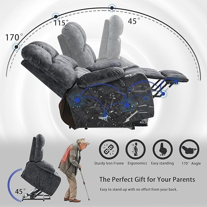 Heavy Duty Recliner Chairs with Cup Holders for Adults Big and Tall, Oversized Power Recliner Lift Chair for Elderly, Heat and Massage, Stand Up, Lay Flat 160 Degree Sleeping