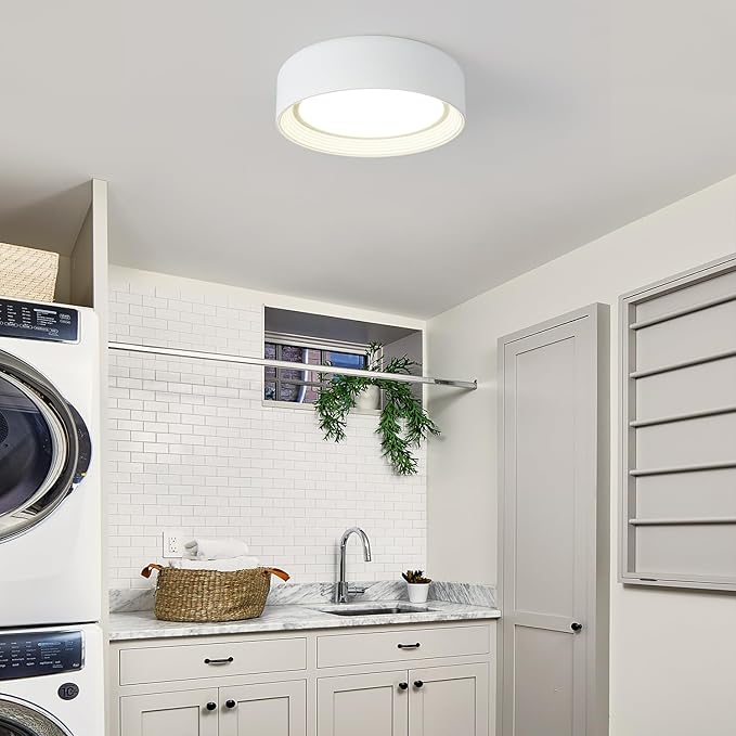Dimmable Flush Mount Ceiling Light White,24W LED Ceiling Light Fixture,3000K-6500K 5CCT Round 11.81 in Modern Lighting Fixtures for Laundry Room Hallway Kitchen