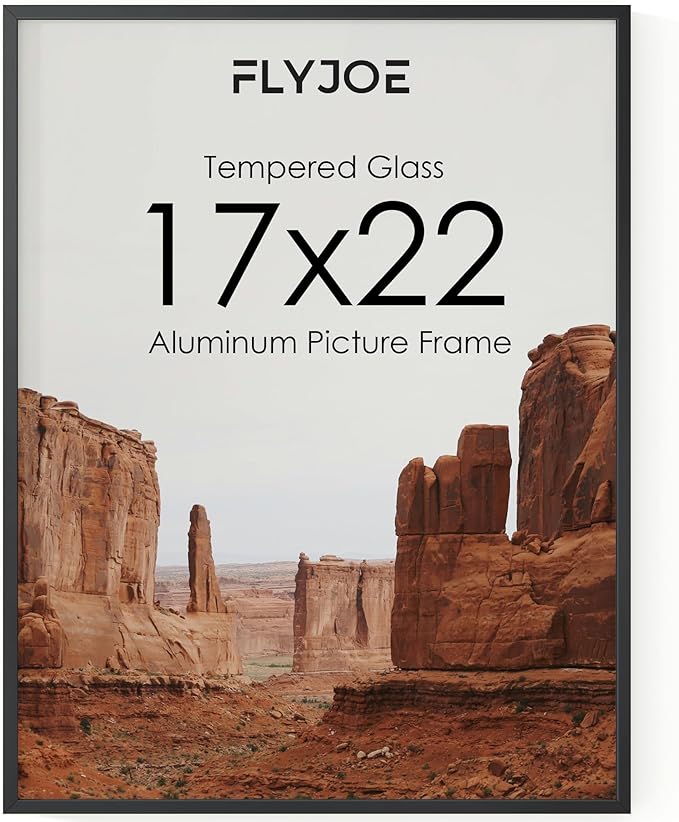 17x22 Metal Picture Frame - Black Aluminum Picture Frames with Real Glass, Wall Mounting Horizontally or Vertically, Diploma, Certificates and Decor for Wall Gallery 22x17 Frame, Black