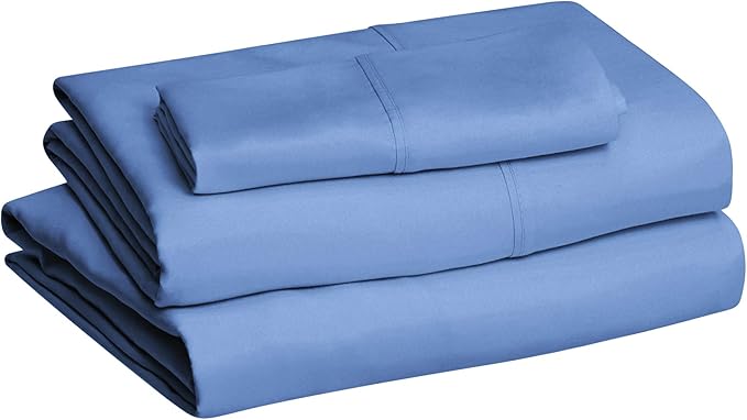 Amazon Basics Lightweight Ultra-Soft Breathable Easy Care Microfiber 3-Piece Bed Sheet Set with 14-Inch Deep Pockets, Twin XL, Dutch Blue, Solid