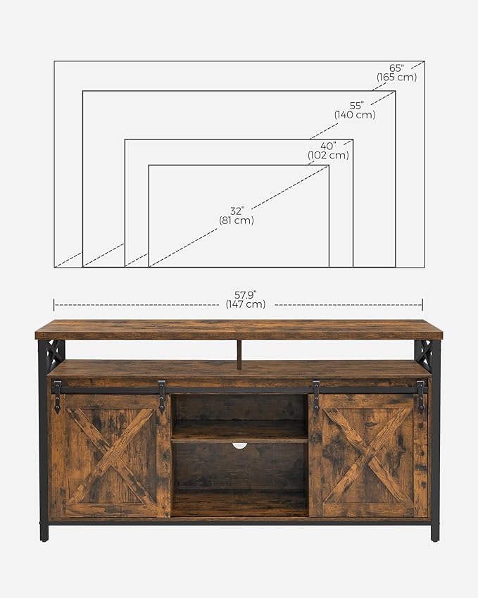 VASAGLE TV Stand for 65 Inch TV, Entertainment Center, TV Table and Console, TV Cabinet with Adjustable Shelves, Industrial Design, Rustic Brown and Black ULTV071B01