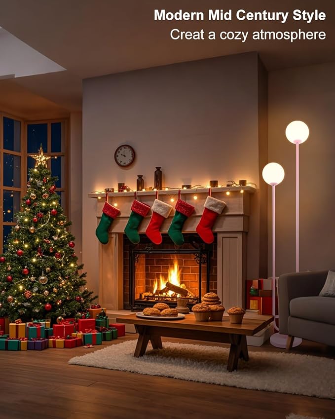 Lightdot 63IN Pink Floor Lamp, Modern Mid Century Globe Standing Lamps with 3000K LED Bulbs Candle Holder Style Unique Vintage Tall Floor Lamp for Living Room/Wedding