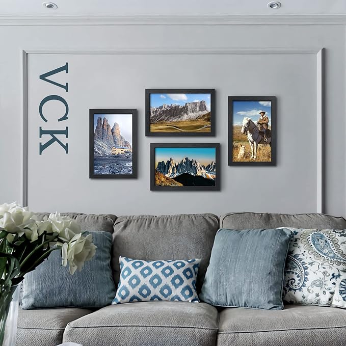 VCK 11x17 Poster Frame Set of 2 - Black, Textured Exclusive Solid Wood Picture Frames, Wall Gallery Frame