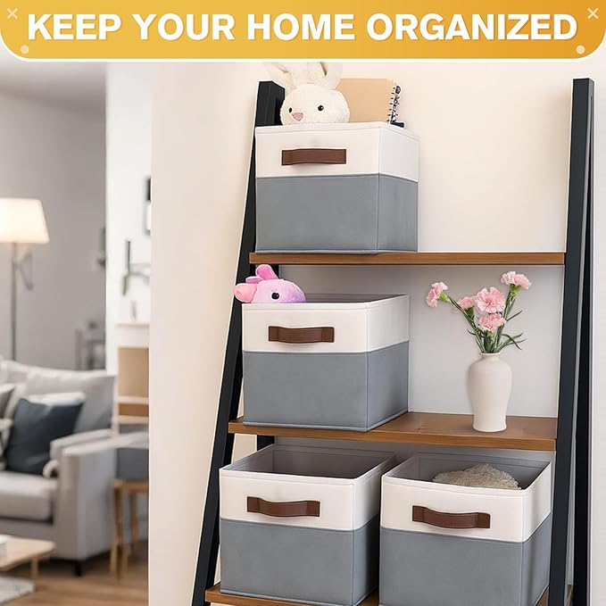 JTIEO 4 Pack Fabric Storage Baskets 15"x11" with Handles, Large Collapsible Bins for Shelves ,Decorative Closet Organizer Baskets for Clothes, Toys, Baby Nursery, Home Organization