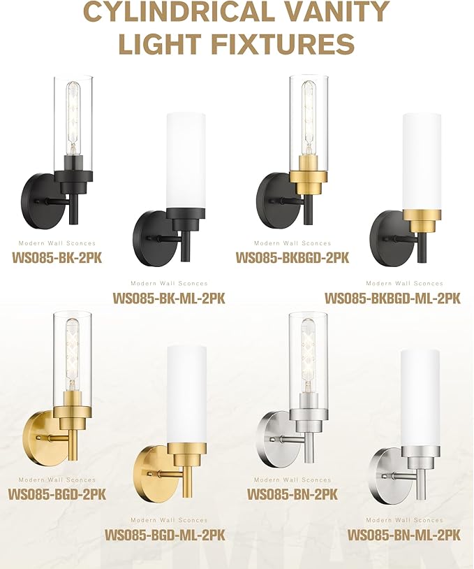 Emak Modern Wall Sconce, Black and Gold Bathroom Light Fixtures with Milk Glass Shade, Sconces Wall Lighting for Bathroom, Bedroom, Living Room, Hallway, WS085-BKBGD-ML