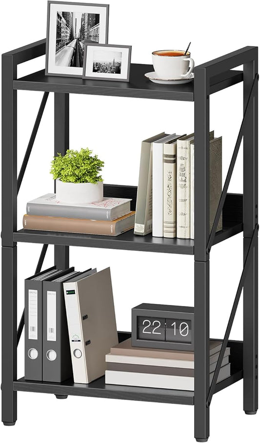 HOOBRO Bookshelf, 3-Tier Industrial Bookcase, Book Shelf Storage Organizer, Small Bookshelf with Metal Frame for Living Room, Bedroom, Home Office, Kitchen, Black BB71SJ01