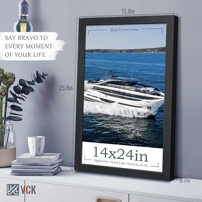VCK 14x24 Picture Frame Set of 2, Black Solid Wood Poster Frames, Textured Exclusive Wall Gallery Frame