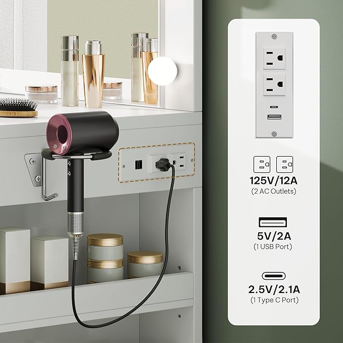 YITAHOME Vanity Desk with Mirror and Lights, Makeup Table with Charging Station, Large Vanity Set with 4 Drawers, Cute Makeup Desk with 6 Storage Shelves, White