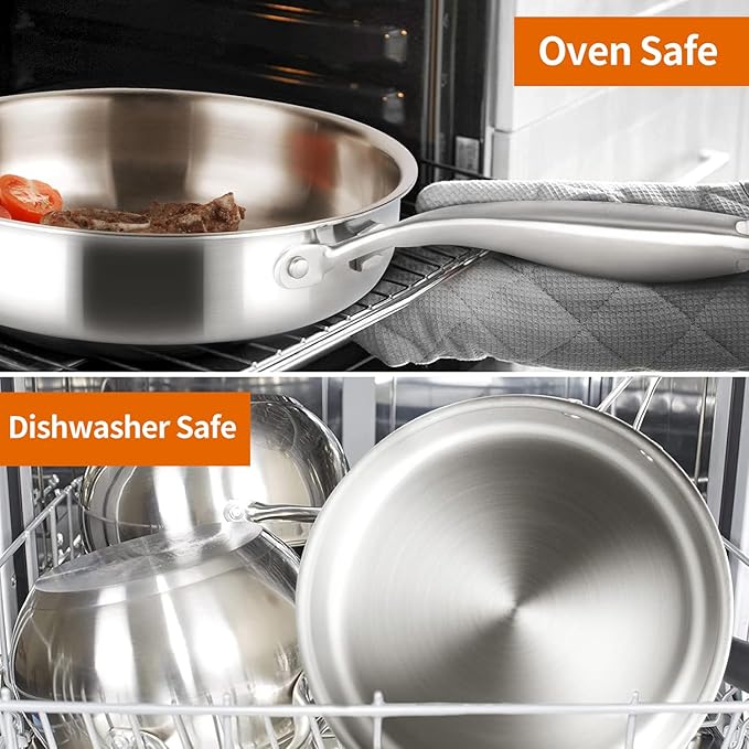 DELARLO Whole body Tri-Ply Stainless Steel Kitchen Cookware Set of 14 With Lid Heats quickly Cookware, Suitable for All Stove Kitchen, Pots and Pans sets