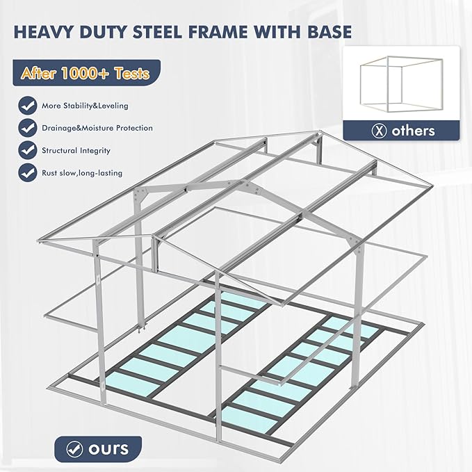 10x12 FT Metal Storage Shed with Floor Frame Extra Large Waterproof Storage House with Clear Roof Windows Air Vent for Garden Yard to Store Bikes,Lawnmower,Dark Grey