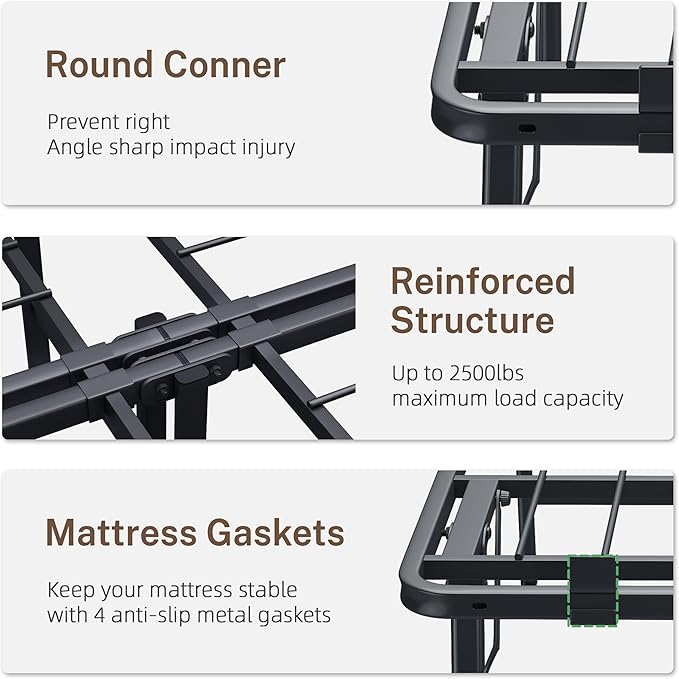 14 Inch California King Metal Bed Frame Folding Bed Frame Tool-Free Assembly Mattress Foundation No Box Spring Needed Platform 2500lbs Heavy Duty Steel Slats, Noise-Free, Easy Assembly, Black