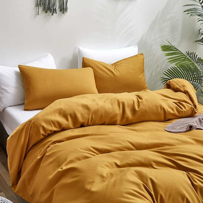 Luxlovery Mustard Yellow Comforter Set King Bedding Comforter Sets Men Women Solid Color Ginger Yellow Blanket Quilts Beathable Soft Cozy Puffy Lightweight Hotel Quailty Bedding Set