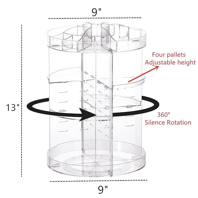 Cq acrylic Rotating Makeup Organizer,Adjustable Spinning Skincare Organizer for Vanity,Countertop,Clear Rotating Perfume Organizers,Bathroom Lazy Susan Organizer and Spin Skin Care Storage Rack,1 Pack
