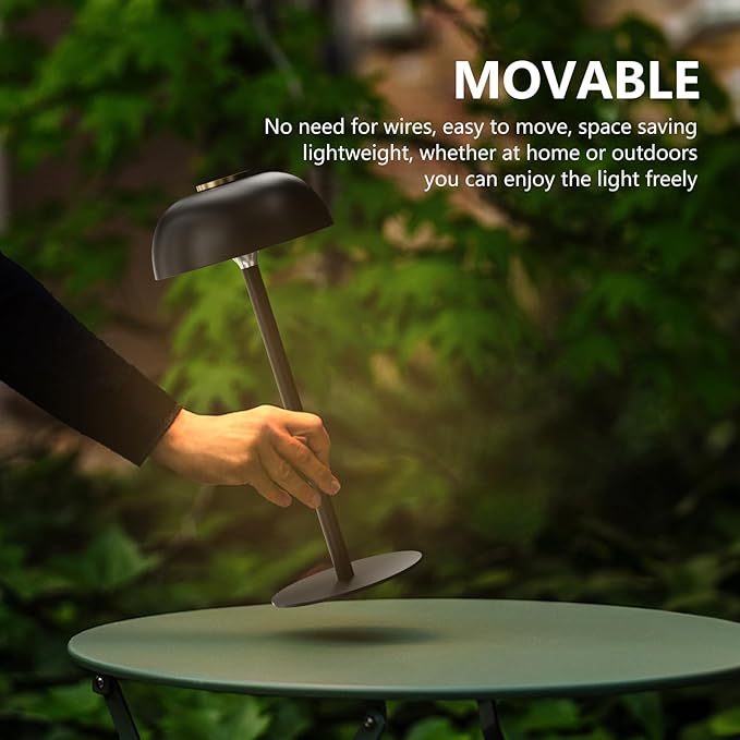 Portable 12-Inch Cordless LED Table Lamp, Rechargeable 3-Color Dimmable Light, Bedside Lamp for Bedroom, Desk, Outdoor, Dining Room, and Camping (Black)