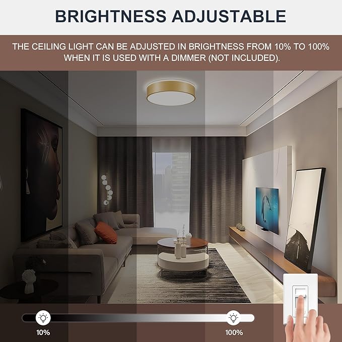 Gold LED Flush Mount Ceiling Lights, Modern Dimmable 5CCT Close to Ceiling Light, Minimalist Overhead Round Kitchen Lighting Fixtures for Bedroom Hallway Entryway Living Room, 15.8 Inch