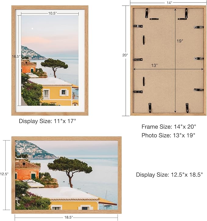 Axeman 13x19 Poster Frame | Solid Oak Wood 13x19 Picture Frame With Mat for 11x17 | 13''x19'' Wood Frame | Tempered Glass and Hanging Hardware Included Home Wall Decor Hanging Frame | Natural