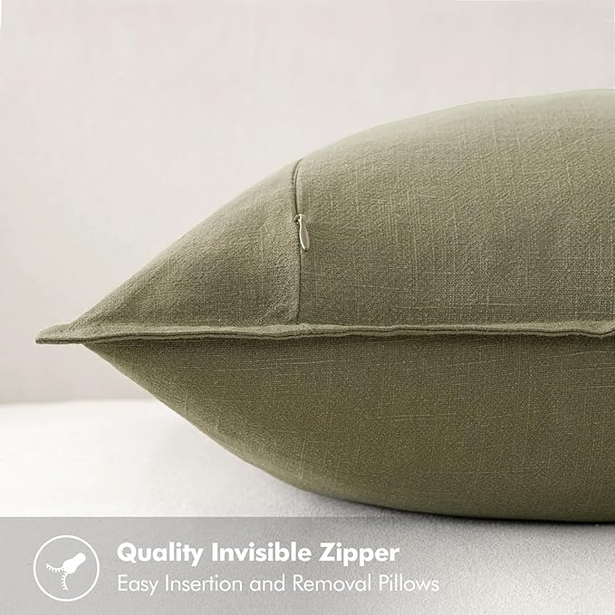 MIULEE Decorative Linen Pillow Covers 16x16 Inch Light Olive Green Boho Farmhouse Neutral Couch Throw Pillows for Bed Pack of 2 Accent Modern Pillowcase Summer Sofa Livingroom Home Decor