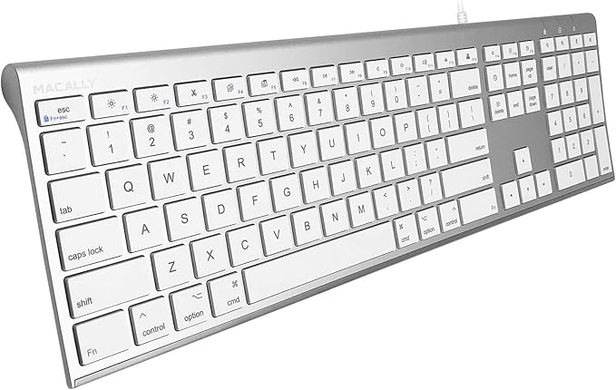 Macally Ultra Slim Wired Computer Keyboard and Ergonomic Laptop Stand, Create Both Efficiency and Comfort